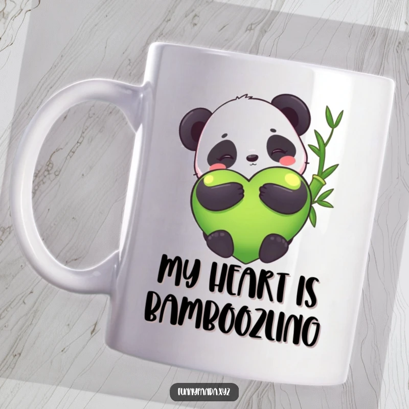 Funny kawaii panda hugging a giant bamboo heart, adorable, cute, gentle, sweet, perfect funny gift for panda lovers.
