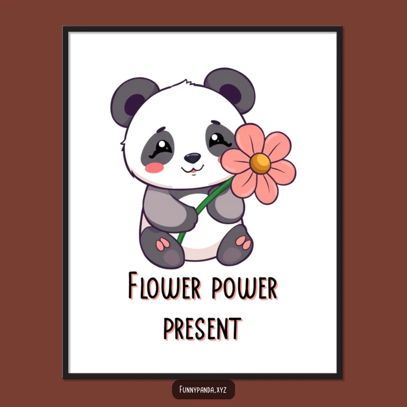 Funny Kawaii Panda Flower Digital Art: Instant Shy Bear Download Gift