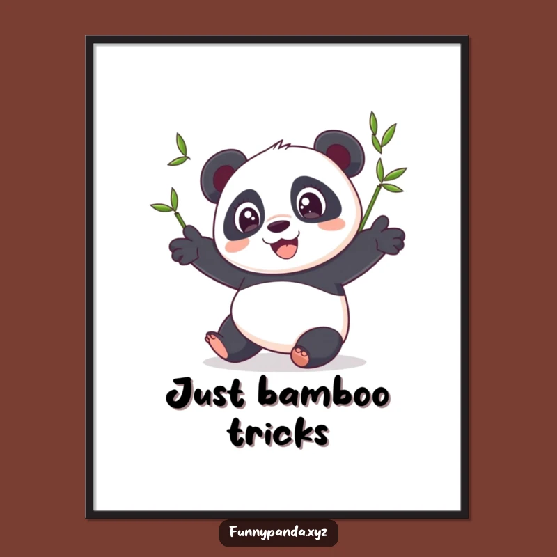 Funny Panda Juggling Bamboo Digital Art Print: Hilarious Decor for Instant Smiles