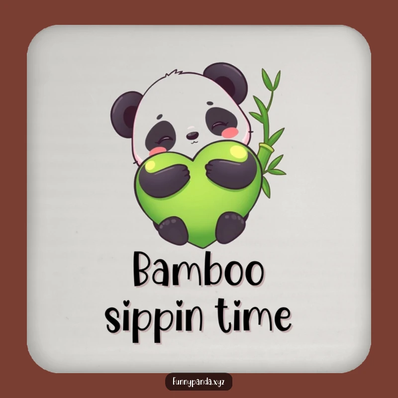 Set of Funny Kawaii Panda Bamboo Heart Coasters: Protect Surfaces with Cute Humor
