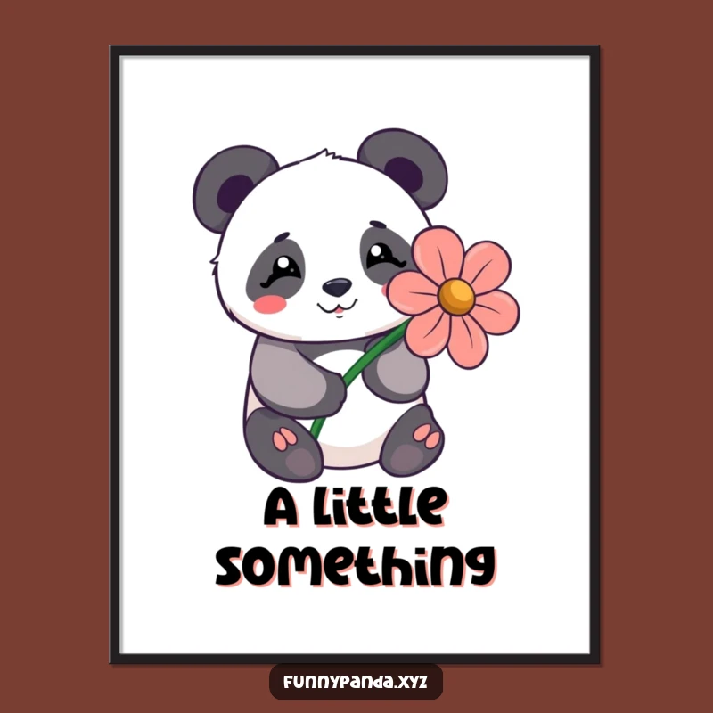 Funny Kawaii Panda Flower Art Print: Shy Bear Decor, Cute Wall Gift