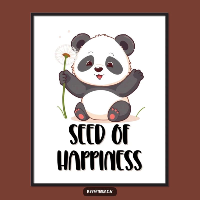 Funny Kawaii Panda Dandelion Art Print: Playful Bear Decor, Cute Wall Gift