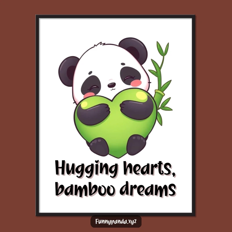 Free Printable Kawaii Panda Art: Hugging Bamboo Heart Downloadable Laughs