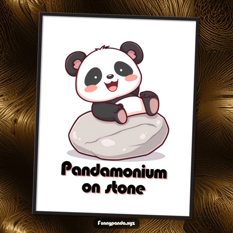 Funny Free Printable Wall Art: Joyful kawaii panda gleefully sliding down a smooth, polished stone, a perfect addition for fun decor.