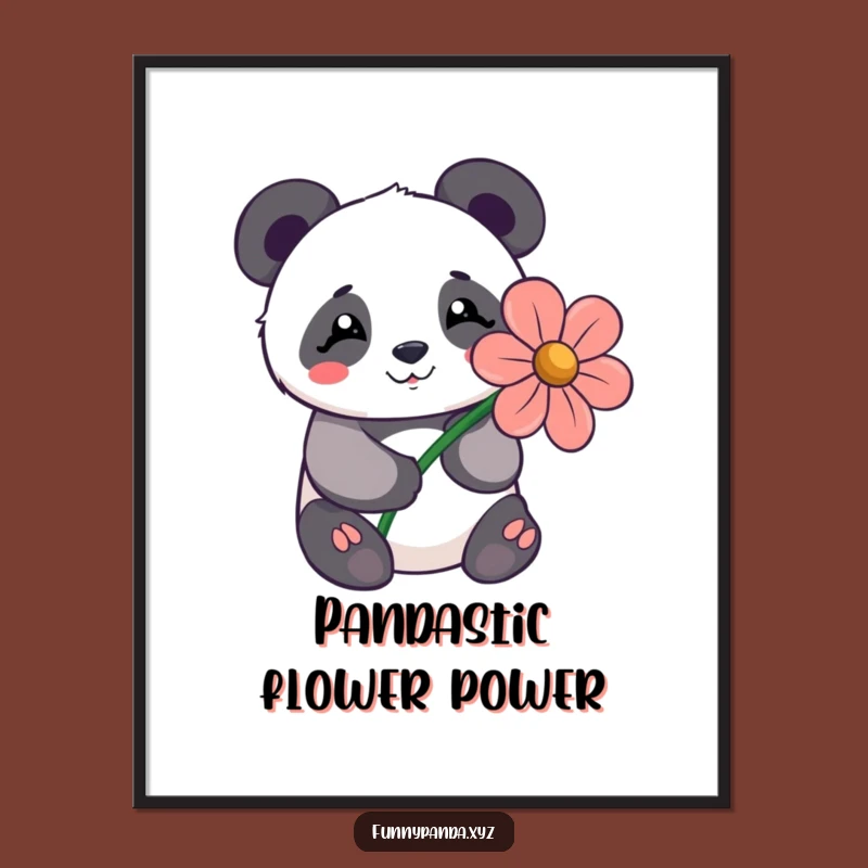 Free Printable Shy Panda Wall Art: Flower Gift for Funny Downloadable Decor