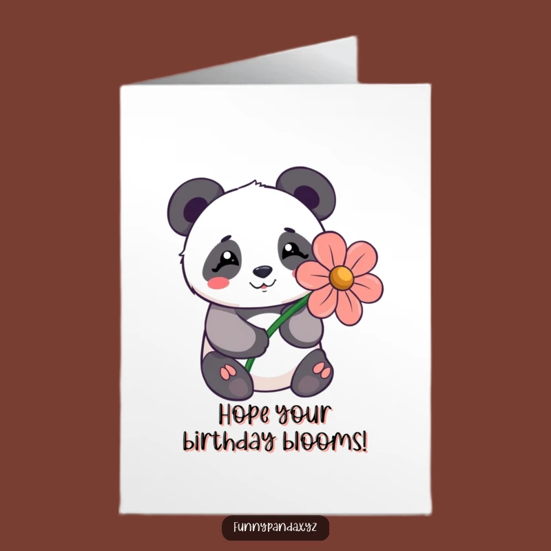 Free Printable Shy Panda Birthday Card: Flower Gift for a Funny Downloadable Greeting