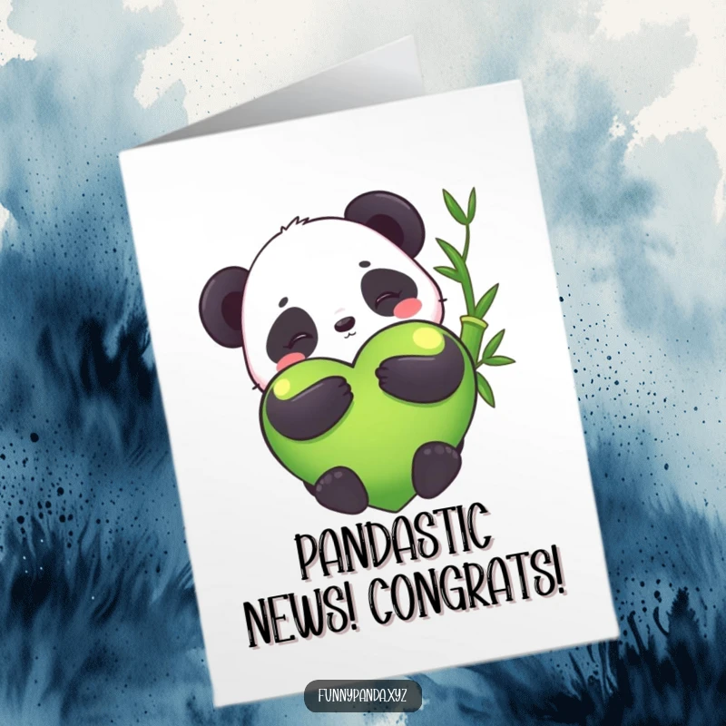 Funny Free Printable Congratulations Card: Adorable kawaii panda giving a massive hug around a bamboo heart.
