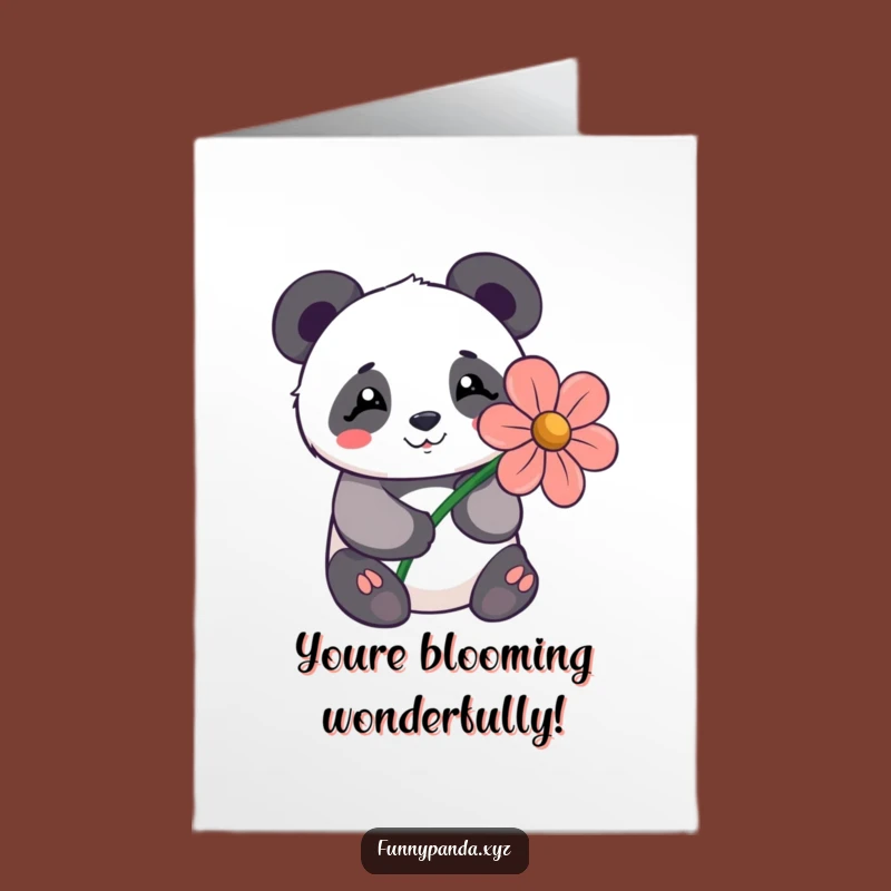 Free Printable Shy Panda Congrats Card: Flower Gift for a Funny Downloadable Greeting