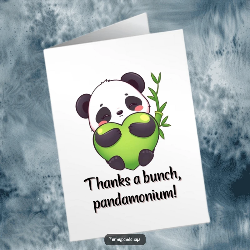 Funny Free Printable Thank You Card: Cute kawaii panda sharing love with a giant bamboo heart.