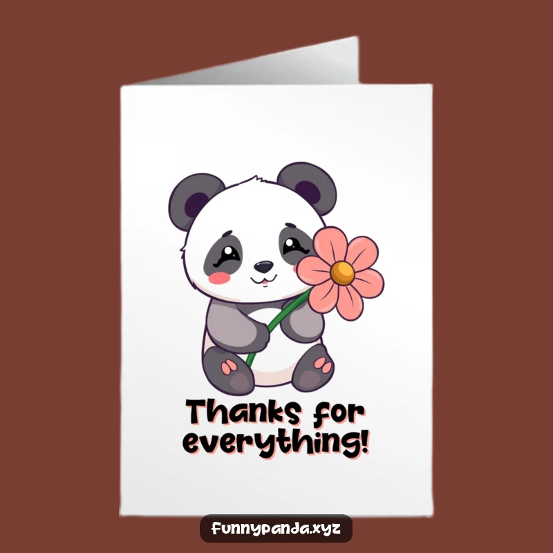 Free Printable Shy Panda Thank You Card: Flower Gift for a Funny Downloadable Greeting
