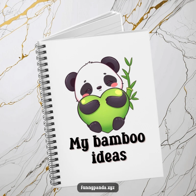 Funny kawaii panda hugging a giant bamboo heart, lined notebook, cute cover, journaling, perfect funny gift.