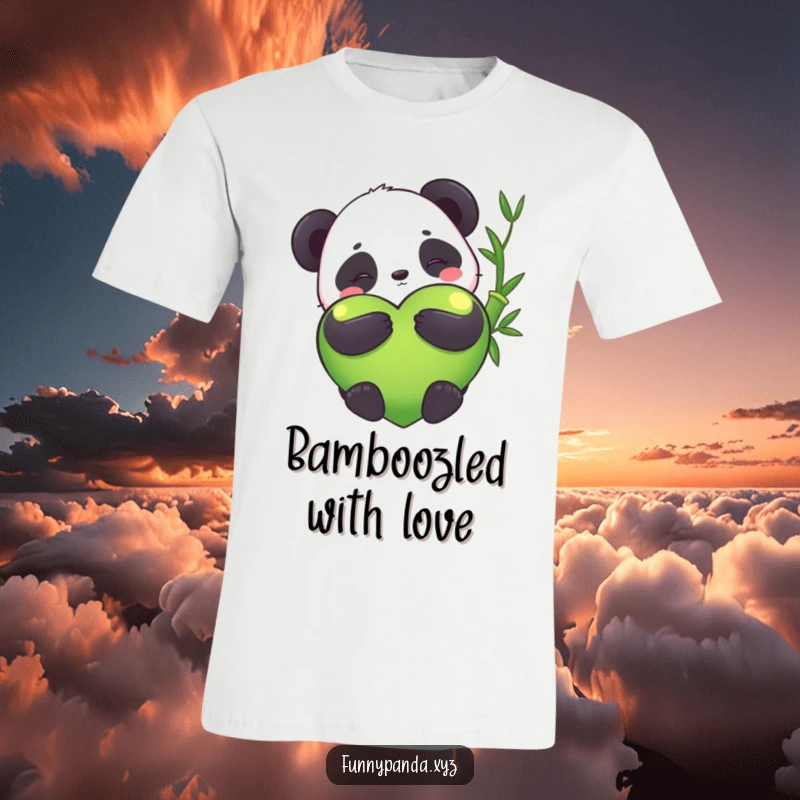 Funny kawaii panda hugging a giant bamboo heart, cute t-shirt, adorable, heartwarming, soft cotton, perfect funny gift.